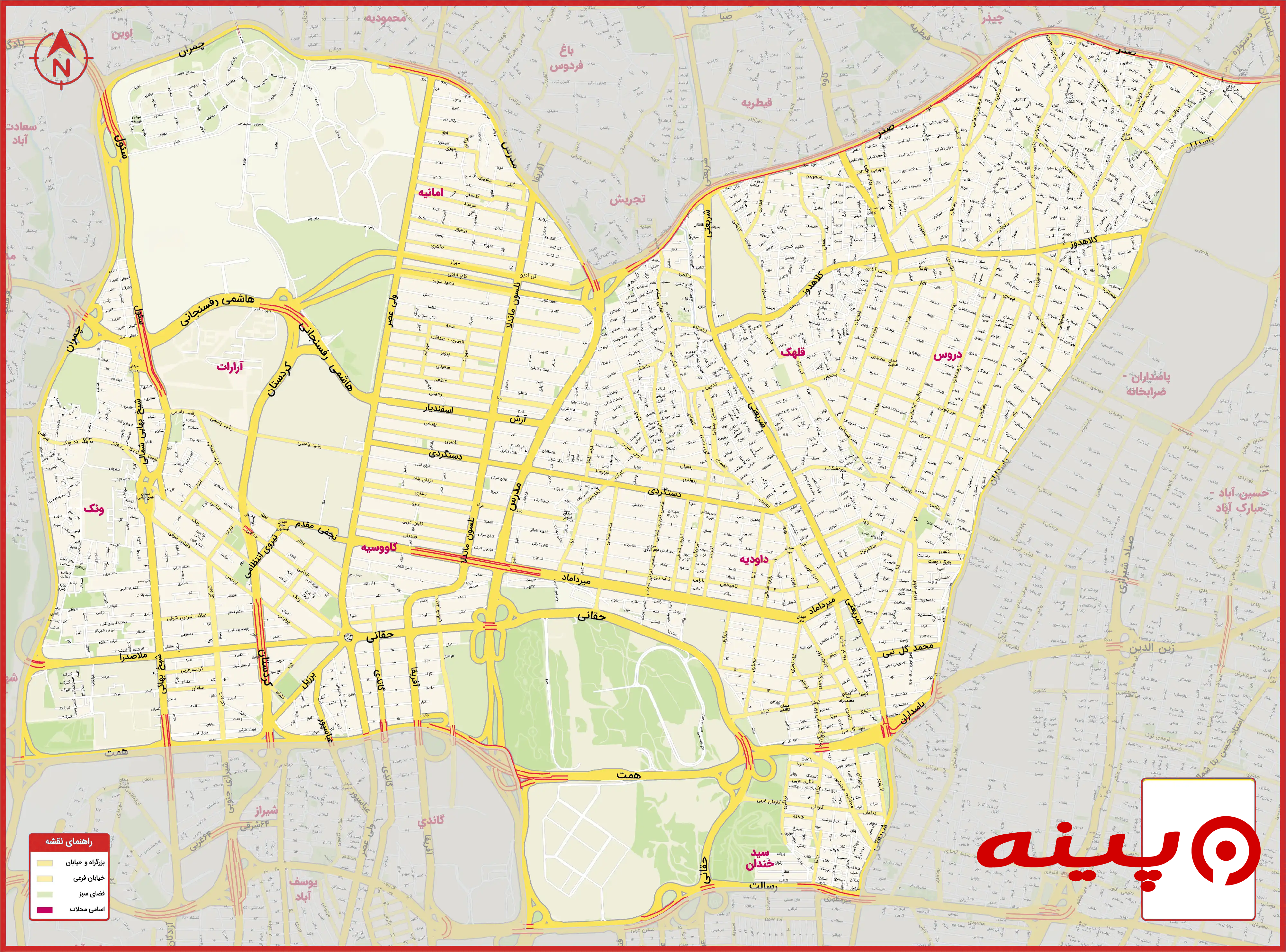 نقشه منطقه 3 تهران