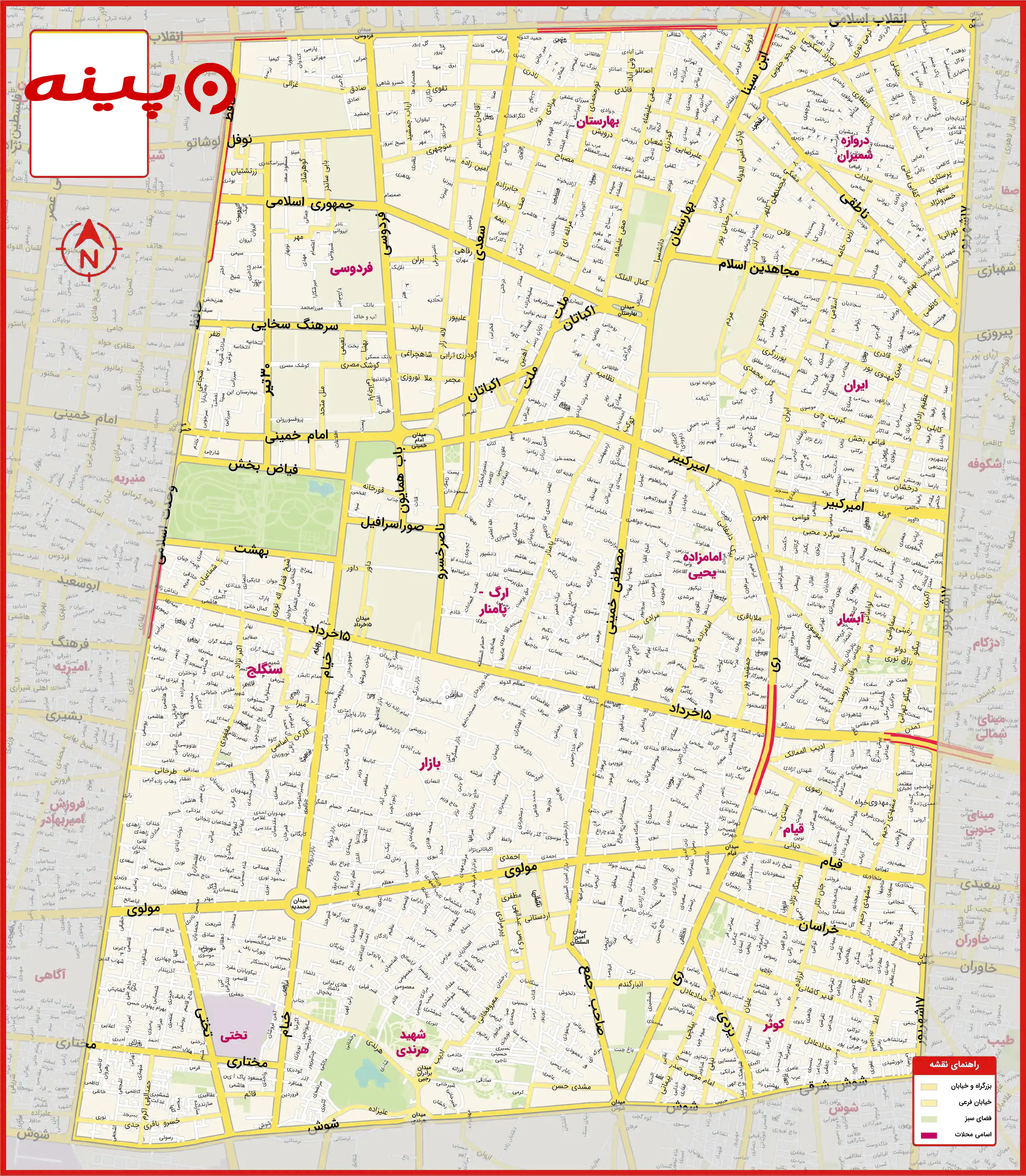 نقشه منطقه 12 تهران